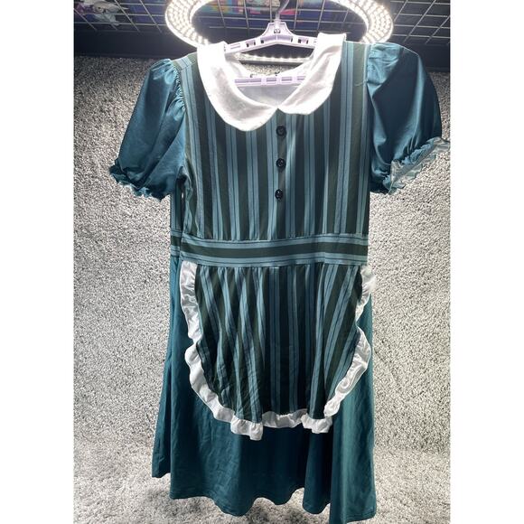 Goth Vintage Style Apron Maid Housekeeper Womens Costume Dress Sz Large Green - Picture 2 of 14